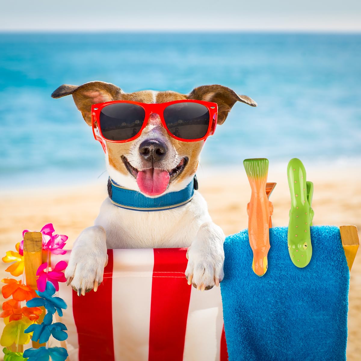 Beach Towel Clips, Sopito Jumbo Size Towel Clips For Beach Chairs Cruise Patio And Pool Accessories, Set Of 4 (Green Orange Frog